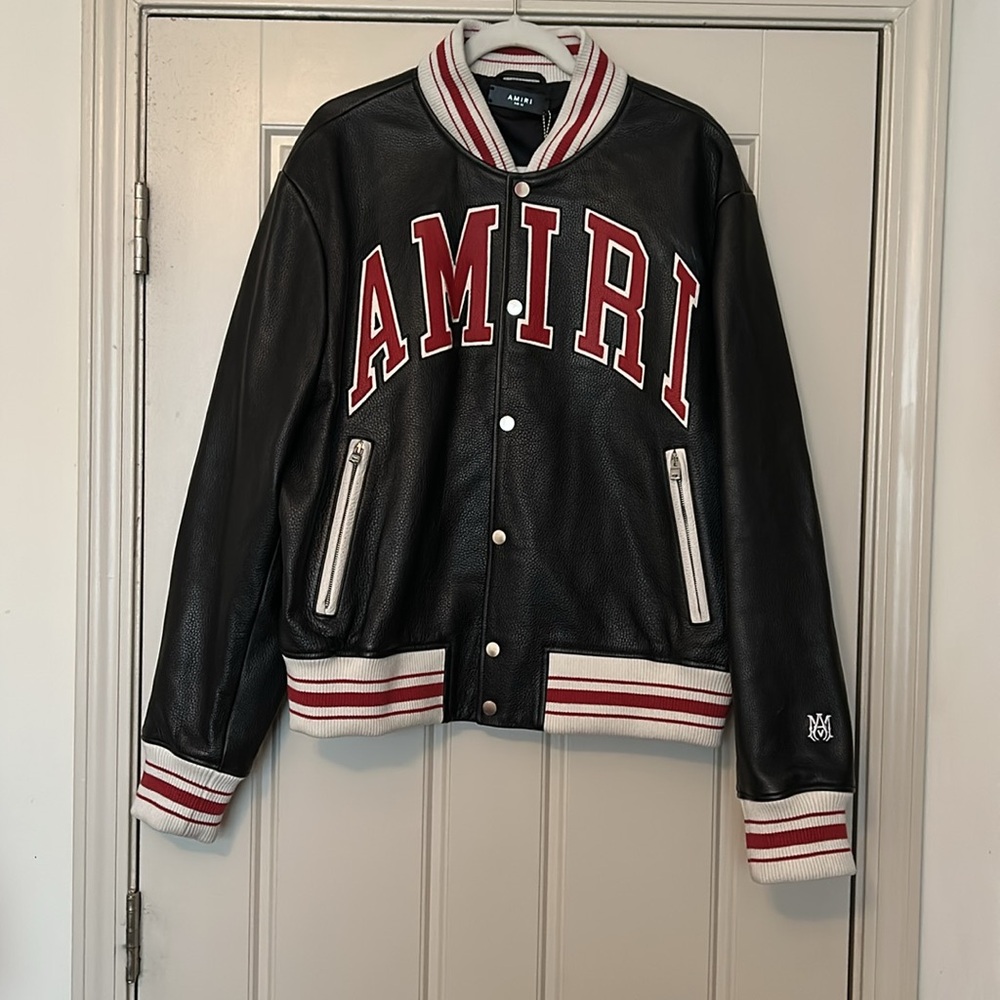 AMIRI Black Leather Varsity Jacket